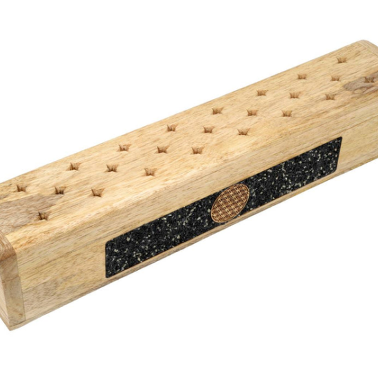 Bruciatore e portaincenso Fiore della vita e tormalina nera in legno di mango