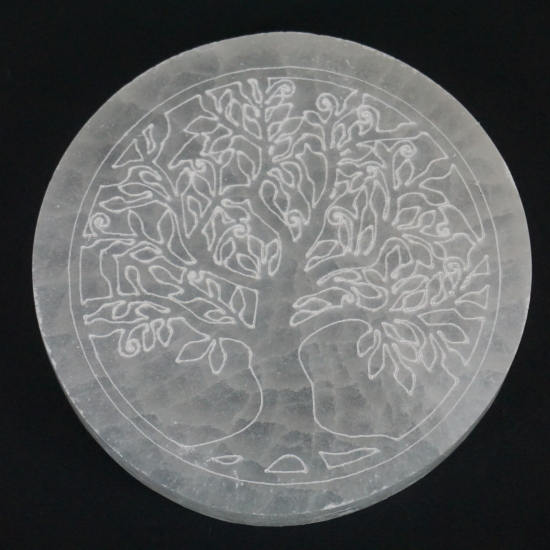 Base in selenite con albero della vita inciso 8 cm