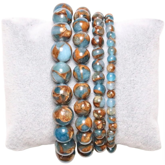 Bracciale diaspro azzurro dorato 0.8 cm