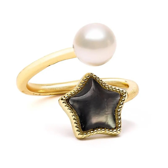 Anello regolabile con perla e stella