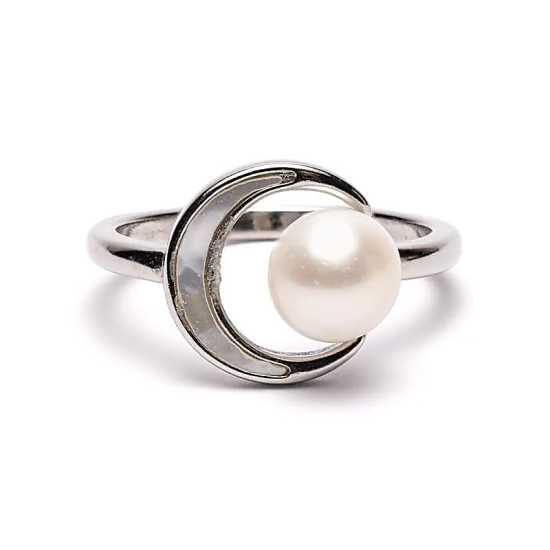 Anello regolabile con perla e luna