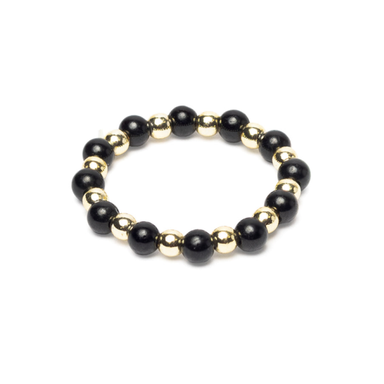 Anello elastico tormalina nera e pirite