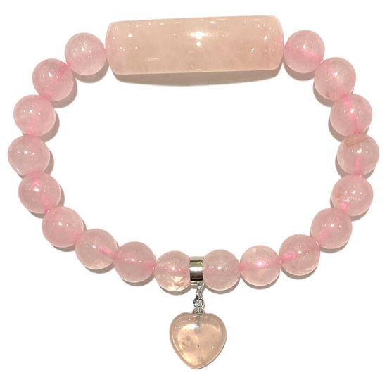 Bracciale quarzo rosa con cuore 0.8 cm