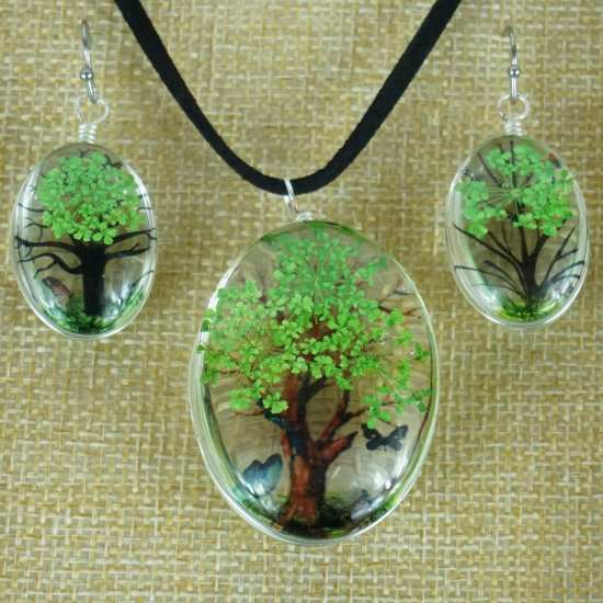 Parure con fiori veri - Albero della Vita - Verde