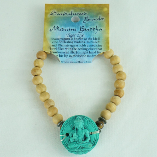 Braccialetto in legno di sandalo con pasta di turchese Buddha della medicina