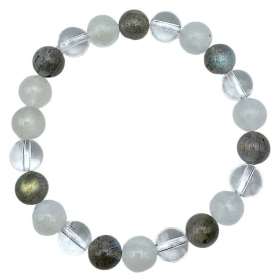Bracciale pietra di luna, labradorite, cristallo di rocca 0,6 cm