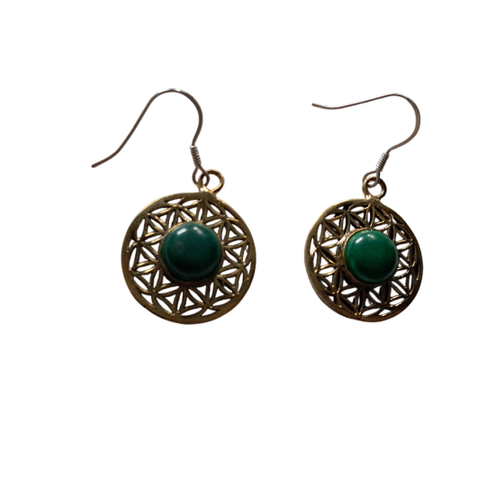 Orecchini fiore della vita con malachite
