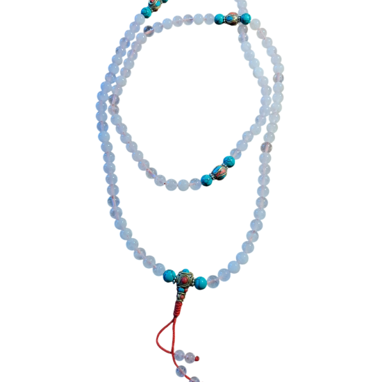 Mala in quarzo rosa con beads 0,8 cm