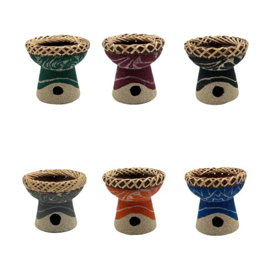 Bruciaincenso per carbonelle in terracotta sabbiata e rattan