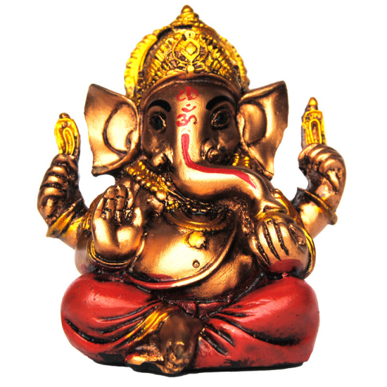 Ganesh statua in resina oro e rosso