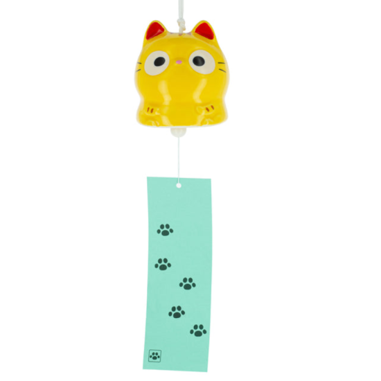 Campana in ceramica Furin - Neko giallo