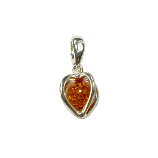Ciondolo cuore ambra argento