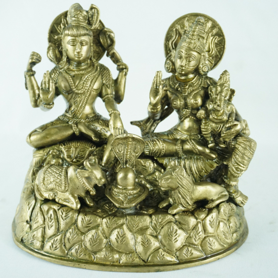 Trittico Shiva, Parvati e Ganesh in bronzo