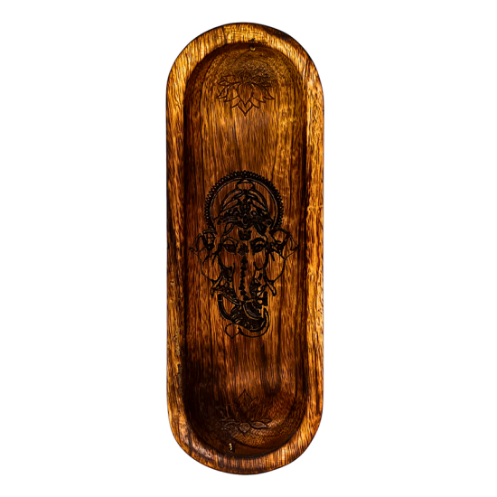 Bruciatore CENERESTOP per incensi con intarsio GANESH in legno di mango cm.28×10 h.cm.2,5