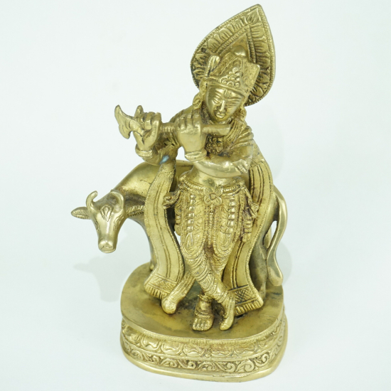 Krishna con toro in ottone