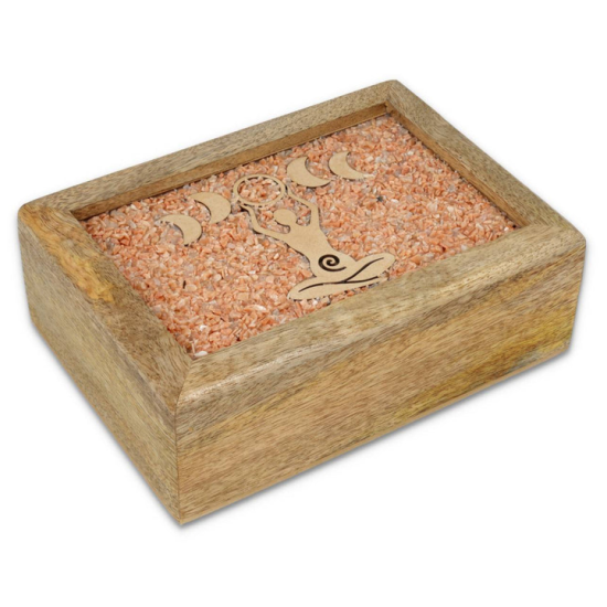 Scatola Dea fasi lunari pietra di luna rosa legno di mango