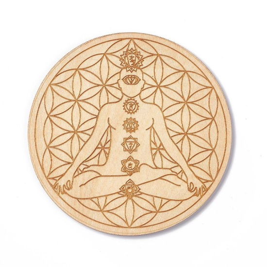 Base in legno Chakra, naturale, diametro 10 cm