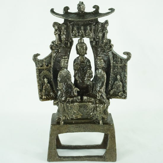 Trittico Buddha e discepoli in ghisa