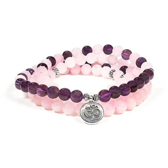 Mālā quarzo rosa e ametista
