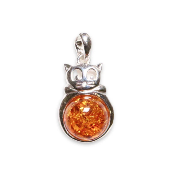 Ciondolo gatto ambra argento