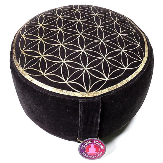 Cuscino meditazione vintage Fiore della vita antracite