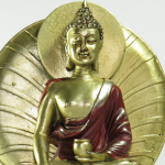 Statua Buddha in resina oro e bordeaux