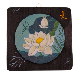 Quadretto fiore di loto sfondo blu dipinto a mano