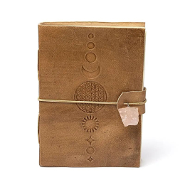 Taccuino Fiore della vita con quarzo rosa e copertina in similpelle