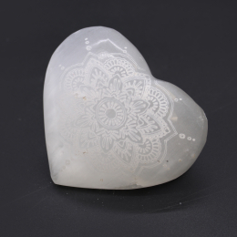 Cuore in Selenite - Mandala inciso - 7-8 cm