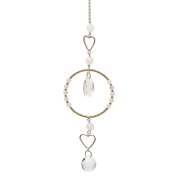 Acchiappasole cuori con quarzo rosa e cristallo