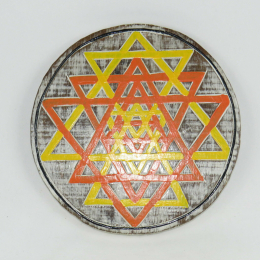 Pannello tondo tantrico yantra con triangoli arancio