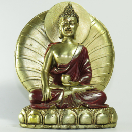 Statua Buddha in resina oro e bordeaux