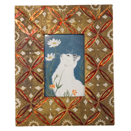 Cornice con gatto bianco dipinto a mano