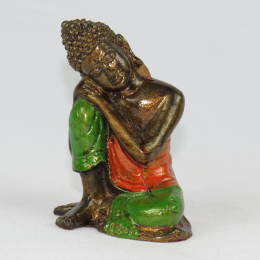 Statua buddha pensante rosso e verde