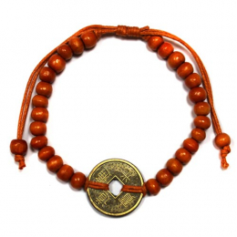 Braccialetto Feng Shui con perline e moneta Arancio