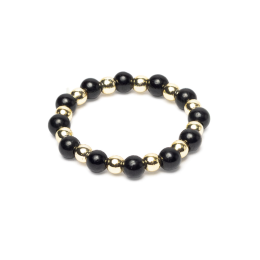 Anello elastico tormalina nera e pirite