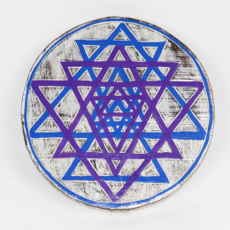 Pannello tondo tantrico yantra con triangoli viola