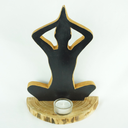 Portalumino Yogi con base in legno nero