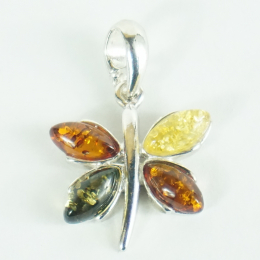 Ciondolo ambra e argento a forma di libellula
