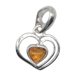 Ciondolo ambra argento a cuore