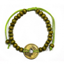 Braccialetto Feng Shui con perline e moneta Lime