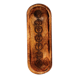 Bruciatore CENERESTOP per incensi con intarsio 7CHAKRA in legno di mango cm.28×10 h.cm.2,5