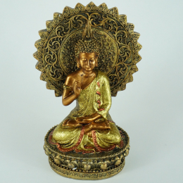 Buddha della rassicurazione con aura e trono