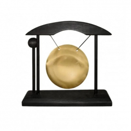 Gong piccolo dorato con cornice in legno nera