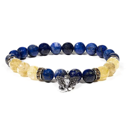 Bracciale lapislazzuli e quarzo rutilato con ganesh