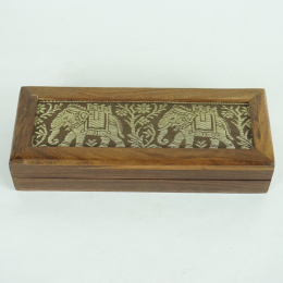 Scatola in legno e stoffa con elefantini oro