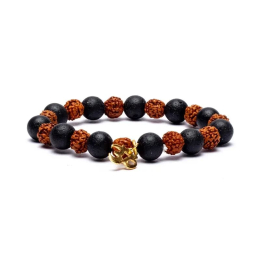 Braccialetto elastico con Ohm Rudraksha/Pietra lavica