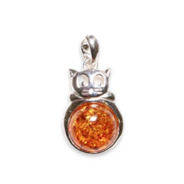 Ciondolo gatto ambra argento
