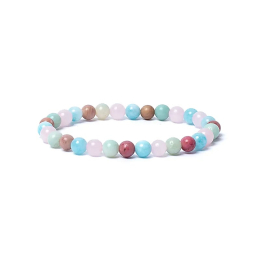 Bracciale acquamarina, quarzo rosa, amazzonite, thulite, elastico qualità AA